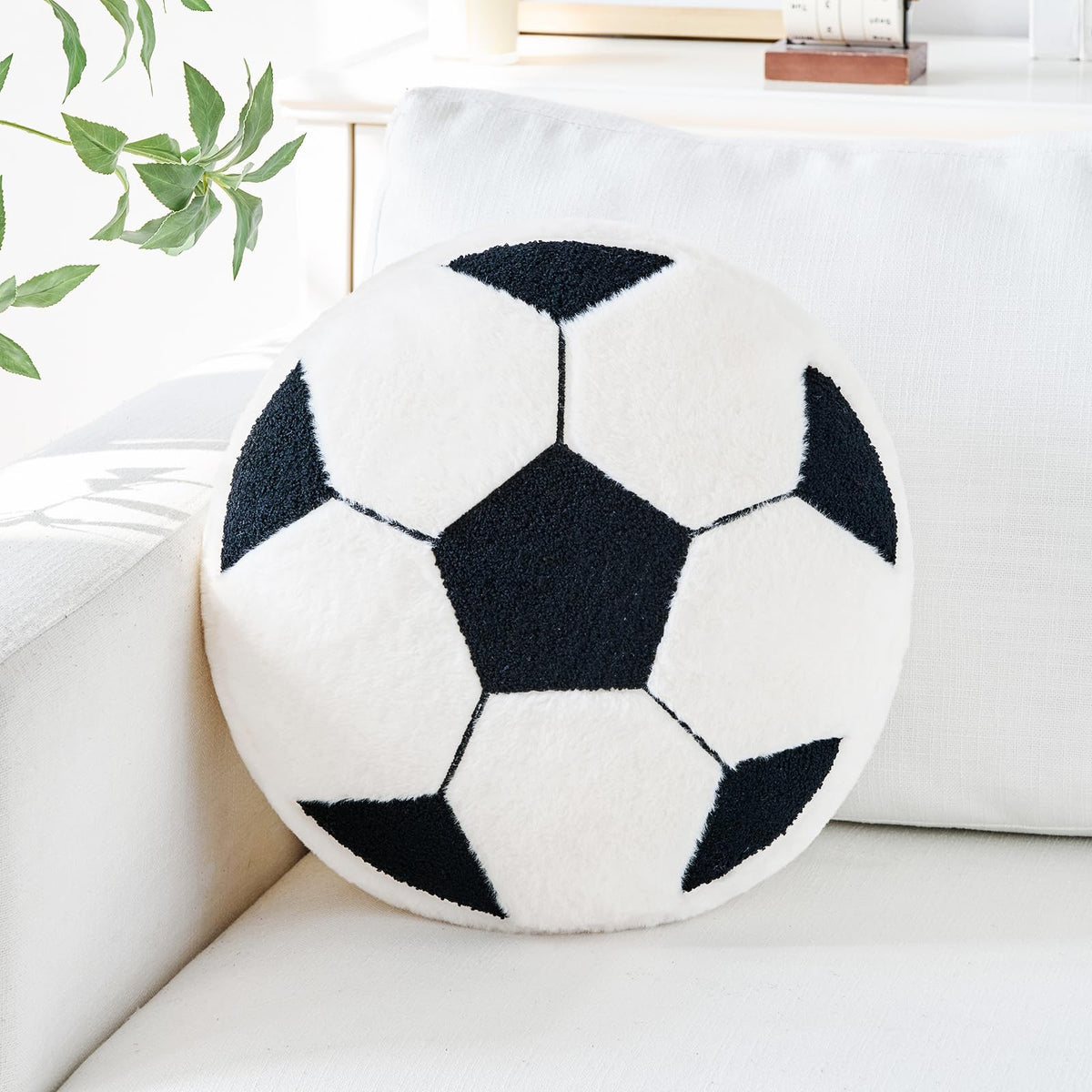 Baseball Pillow,12" Baseball Shaped Pillow Floor Cushion Seating Cushion with Faux Rabbit Fur,Round Ball Throw Pillow Room Décor for Sofa Couch Living Room