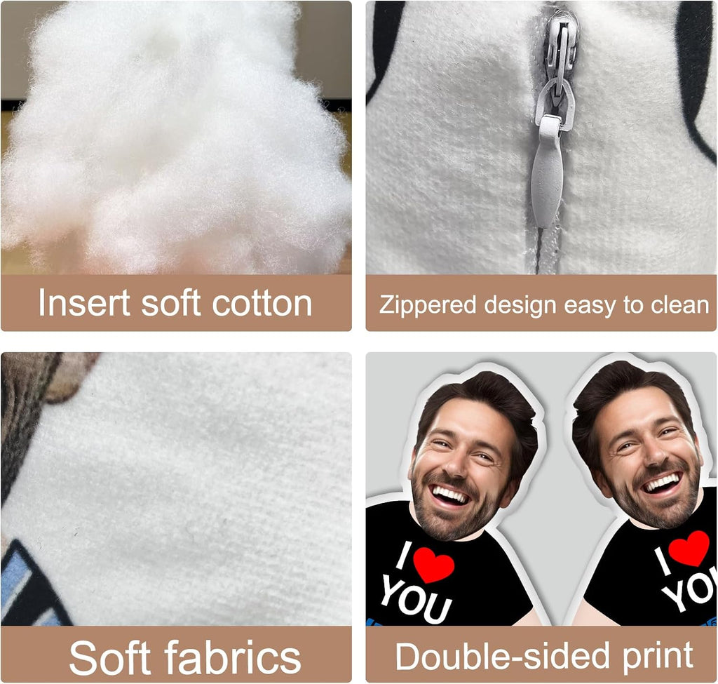 Custom Face Pillow Personalized Photo Plush Doll with Picture, Customized Pet Stuffed Pillow Funny Christmas Birthday Valentines Day Gifts for Couple Family