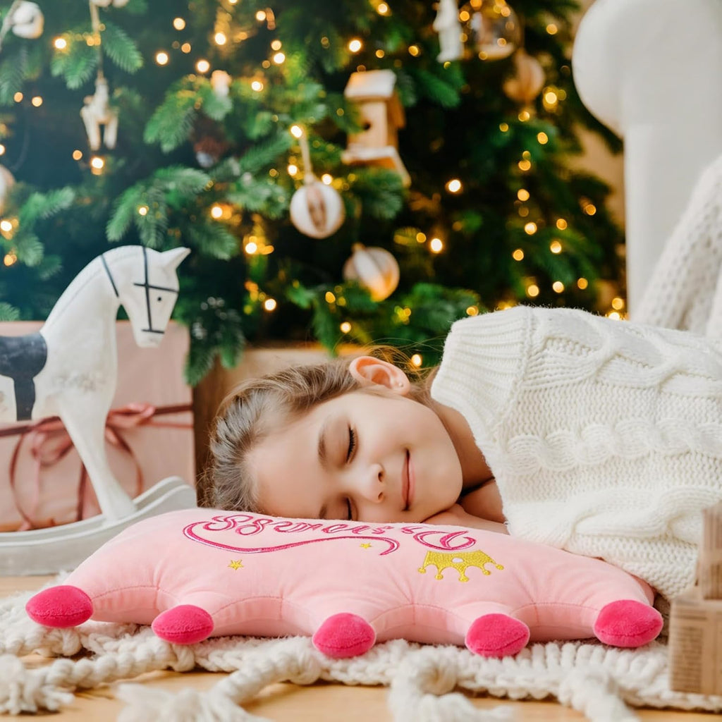 Sliner Crown Shaped Throw Pillow 16'' x 15'' Pink Plush Crown Princess Throw Pillow Fluffy Decorative Soft Pillows Sofa Bed Back Cushion for Home Bedroom Decor