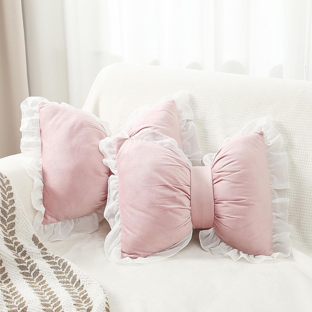 Yousoontic 2 Pcs Bow Throw Pillows 15.7x12.6 in, Velvet, Pink