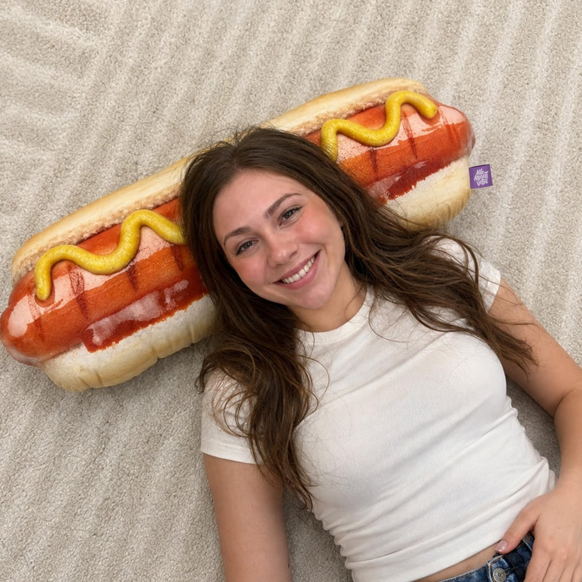 All About Vibe Hot Dog Pillow, Realistic 3D Novelty Throw Pillow