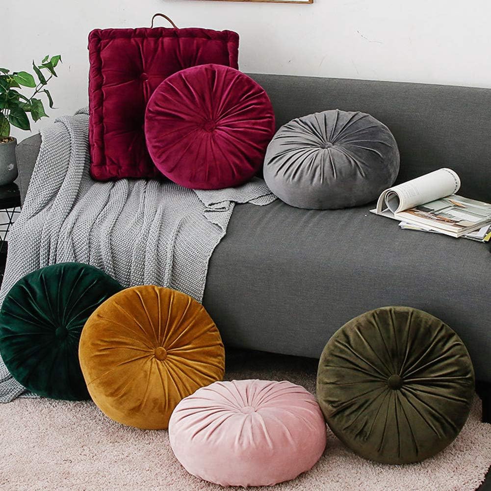 vctops Round Velvet Solid Color Chair Cushion Pumpkin Pleated Throw Pillow Home Decorative Floor Pillow Diameter 15" Gold Yellow