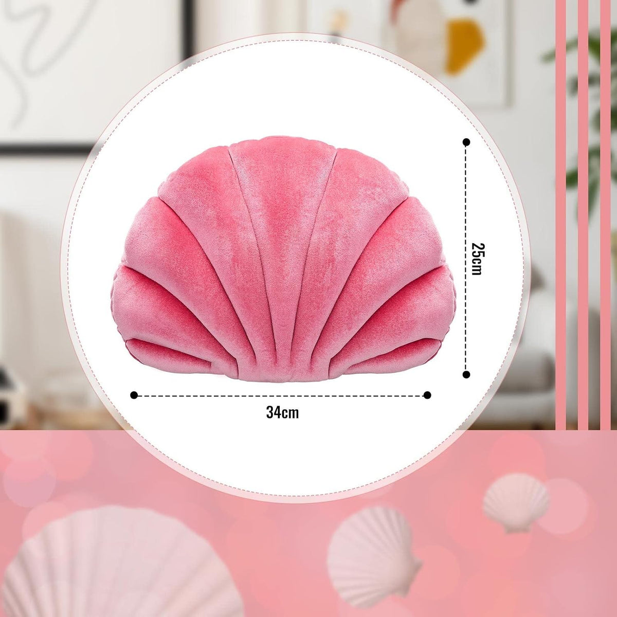 Marsui Seashell Decorative Pillow, Pink Shell Shaped Throw Pillow, 14 Inch