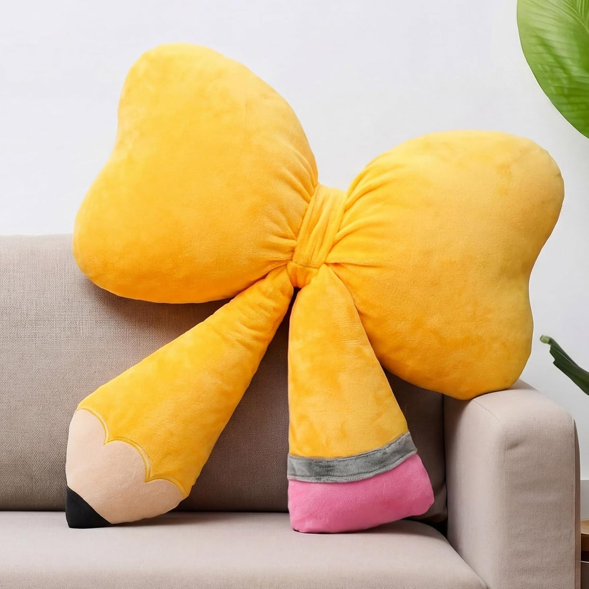 Qunclay Pencil Pillow for Classroom Cute Bow Teacher Throw Pillow Plush