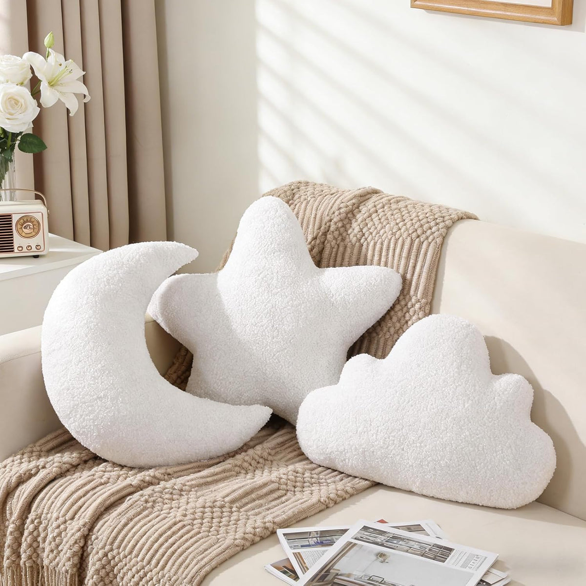 Cumule 3 Pack Cloud Moon Star Shaped Throw Pillows 16 Inch