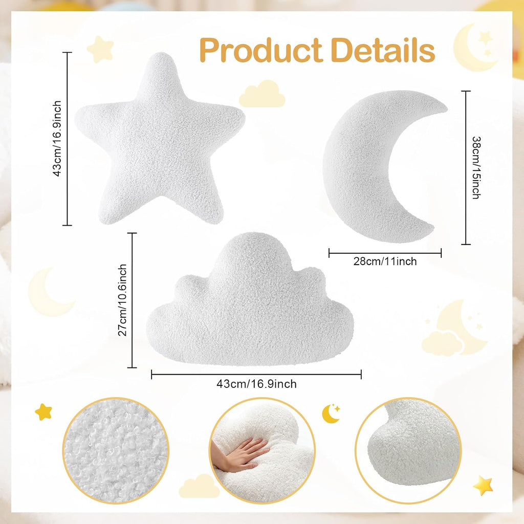 Cumule 3 Pack Cloud Moon Star Shaped Throw Pillows 16 Inch