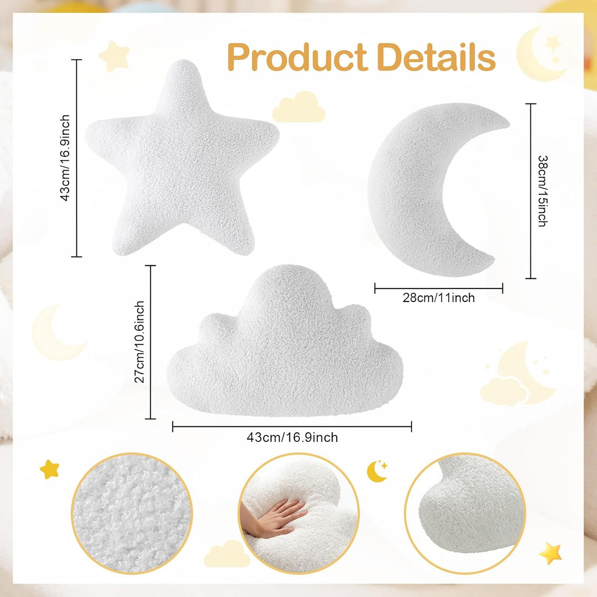 Cumule 3 Pack Cloud Moon Star Shaped Throw Pillows 16 Inch