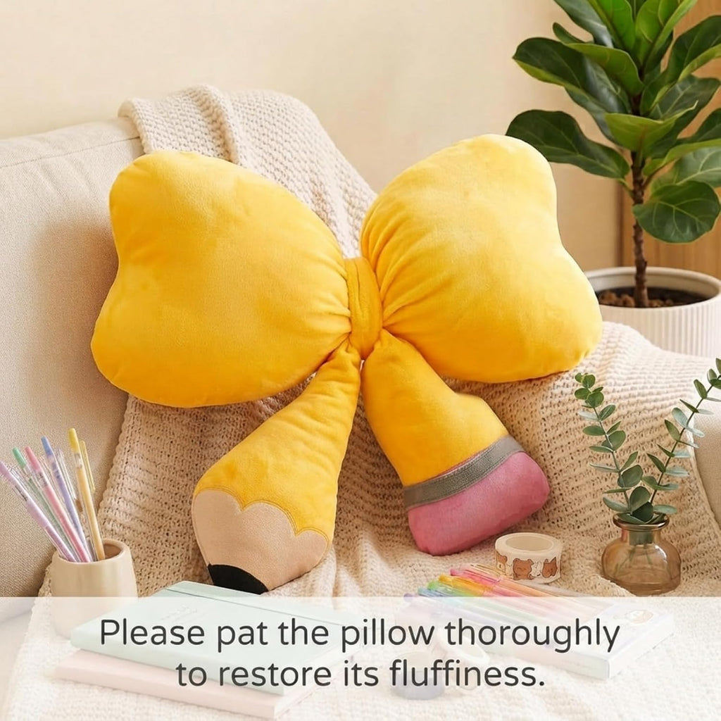 Qunclay Pencil Pillow for Classroom Cute Bow Teacher Throw Pillow Plush