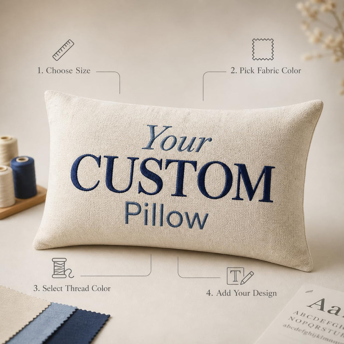 Create Your Own Embroidered Throw Pillow – Personalized with Name, Quote, Monogram, Logo or Shape – Handmade on Durable Cotton – Thoughtful Gift Idea for Loved Ones, Home Accent or Special Occasions