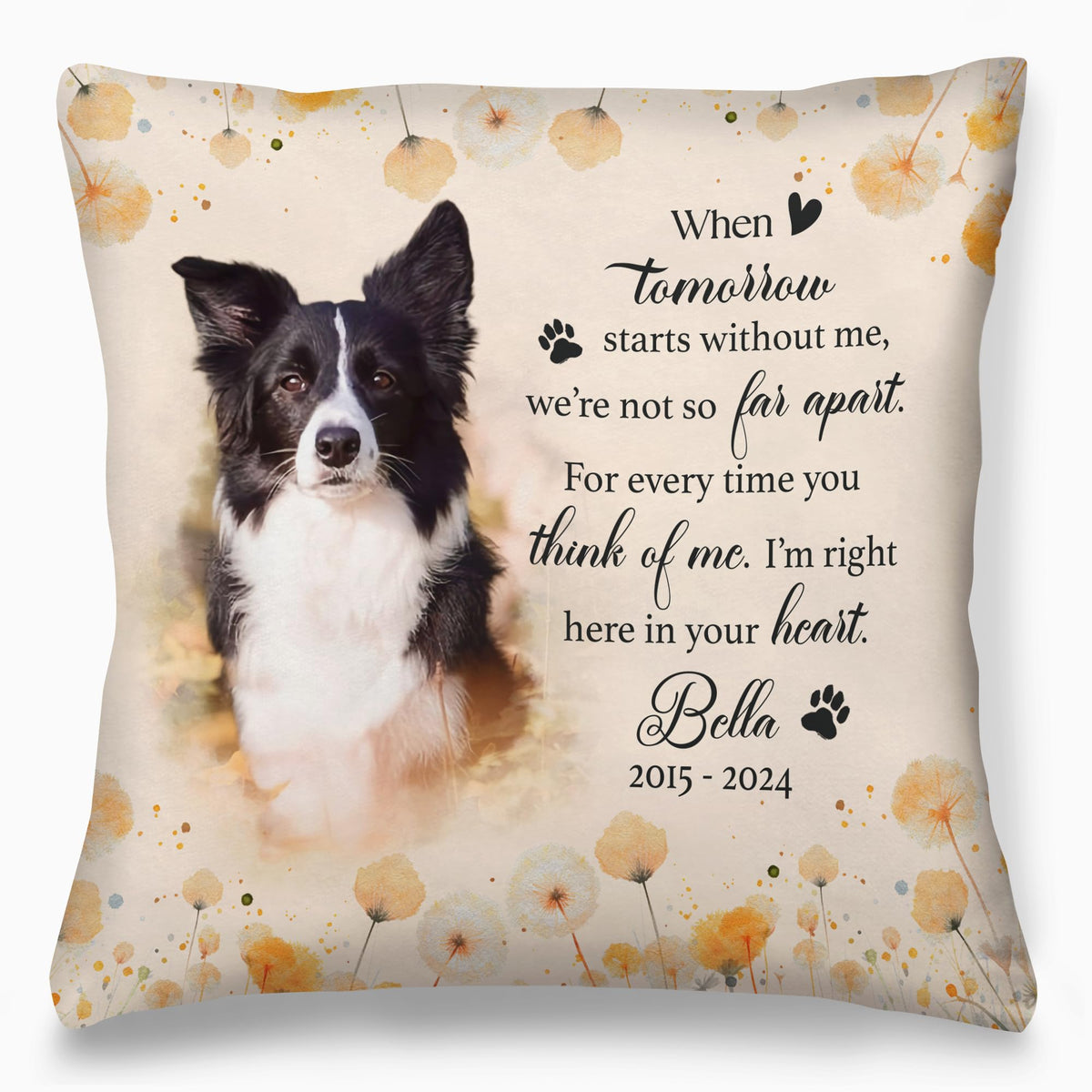 Custom Pet Throw Pillow with Photo Text, Customized Pet Memorial Gifts, Personalized Pet Photo Gifts for Dog Lovers, Loss of Dog Sympathy Gift Personalized, Cats Dogs Remembrance Bereavement Gift