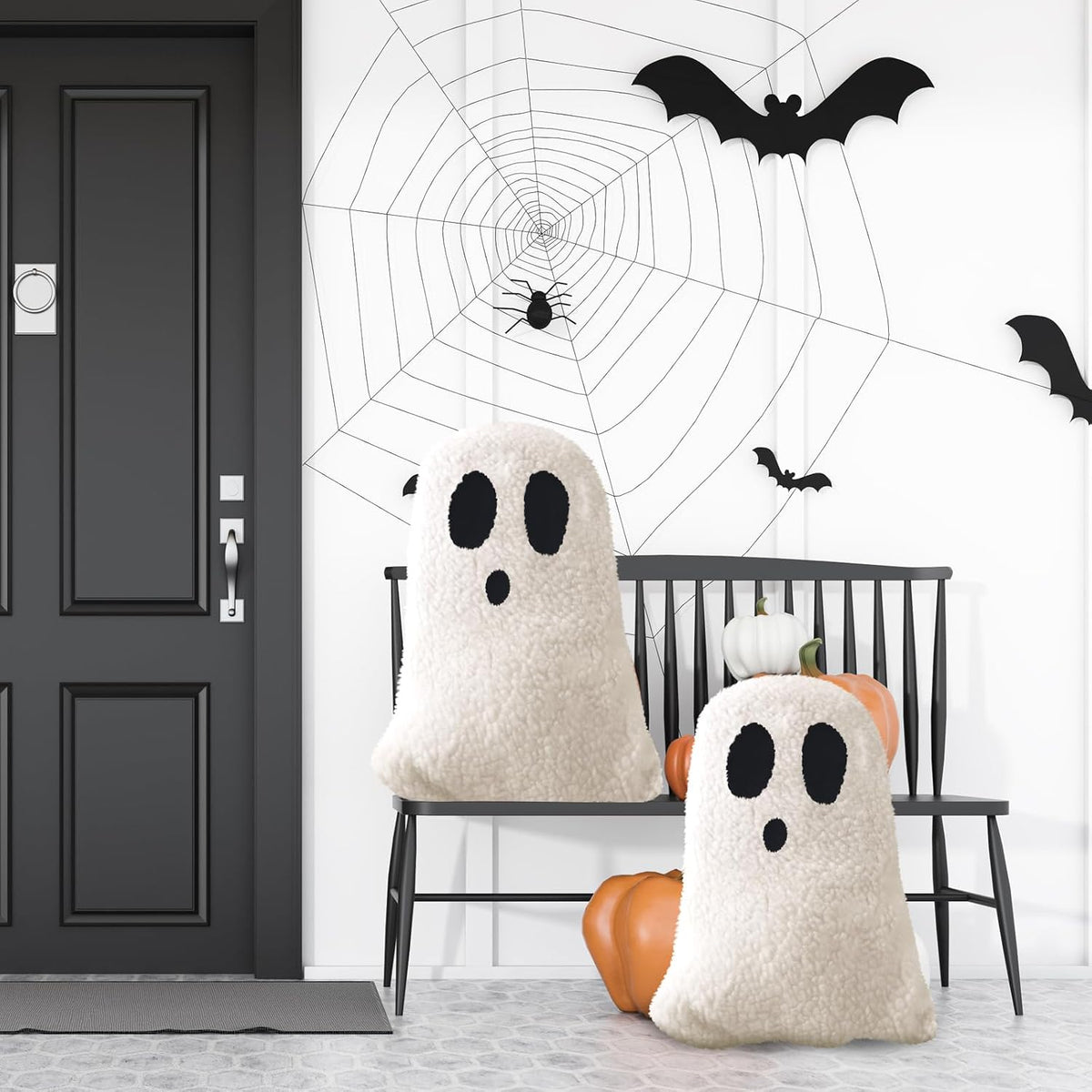 Kigley 2 Pcs 2 Pcs Halloween Ghost Throw Pillows, 11.81 x 7.87 Inch