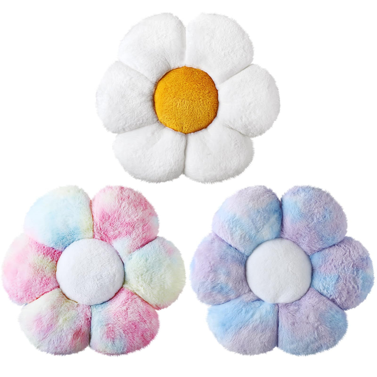 Sratte 3 Pcs Flower Pillows Daisy Cushion, Vivid Colors, 16"