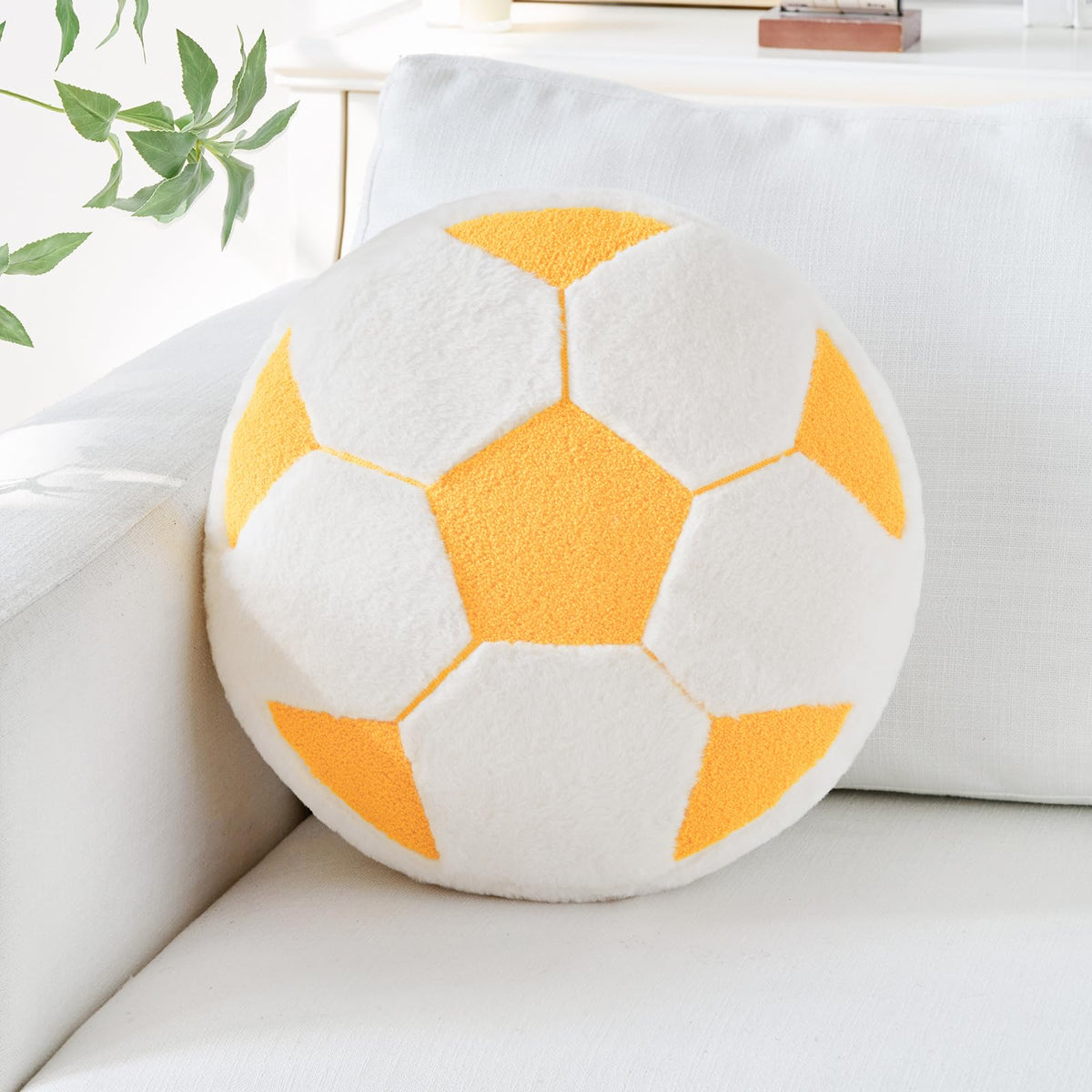 Baseball Pillow,12" Baseball Shaped Pillow Floor Cushion Seating Cushion with Faux Rabbit Fur,Round Ball Throw Pillow Room Décor for Sofa Couch Living Room
