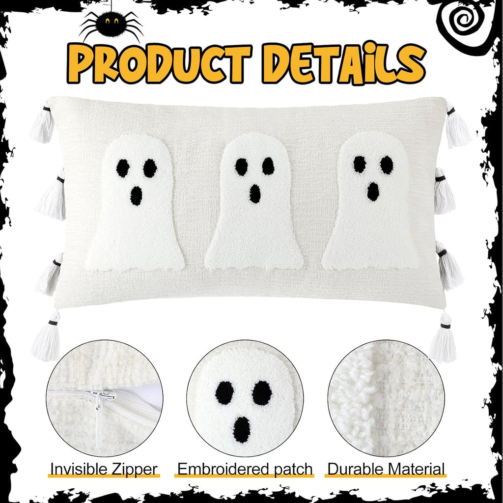 Vercraft Halloween Ghost Lumbar Throw Pillow with Tassels 14x26,White