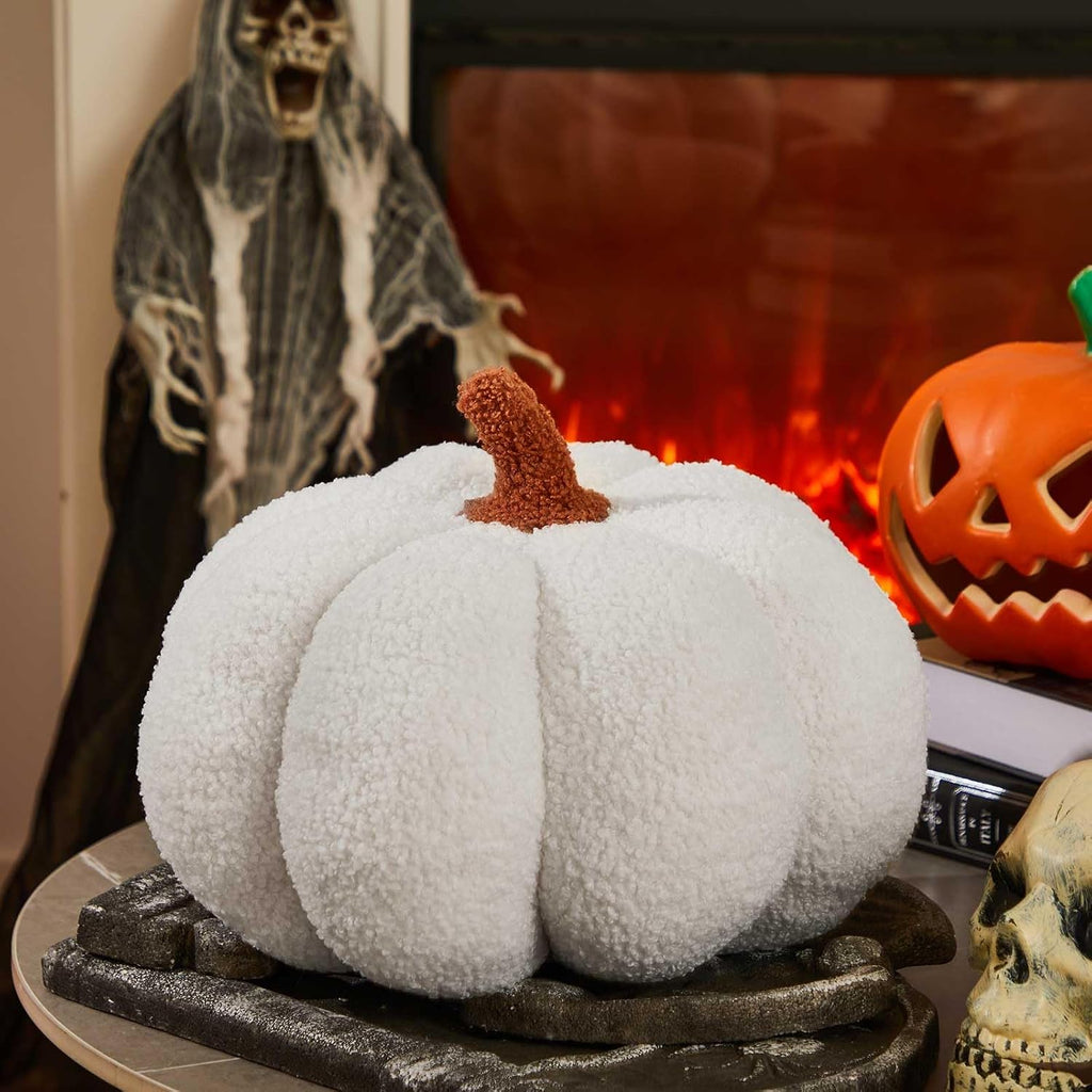 Juexica Stuffed Pumpkin Pillow Fall Halloween Decor Cushion,White,Small