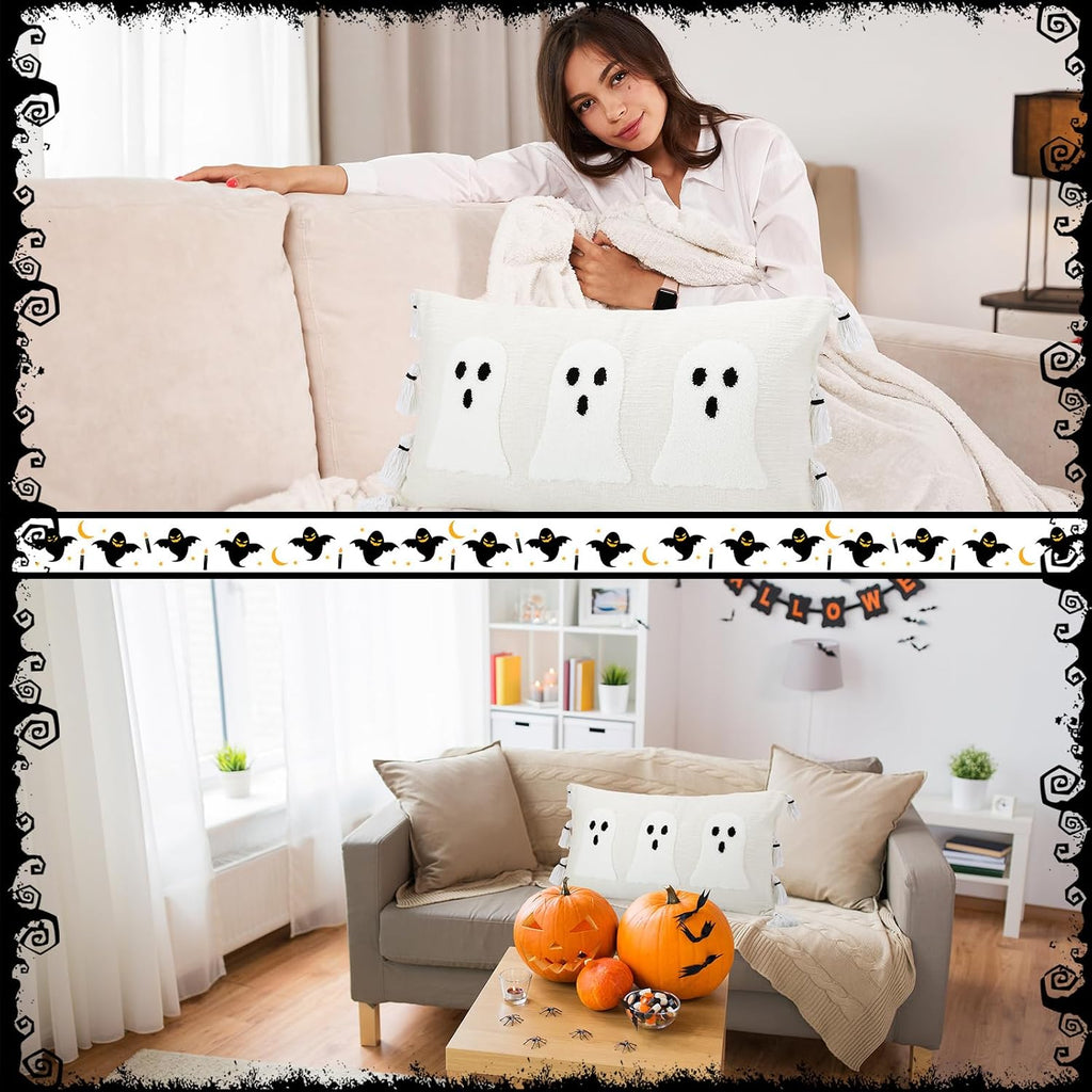 Vercraft Halloween Ghost Lumbar Throw Pillow with Tassels 14x26,White