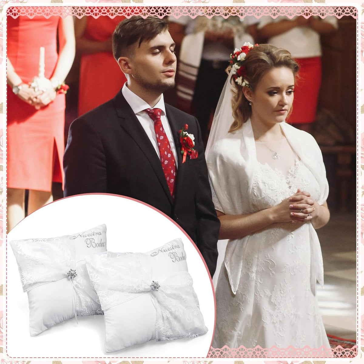 SmoothNovelty 2 Set Wedding Kneeling Pillows 17x15 Inch Nuestra Boda Satin