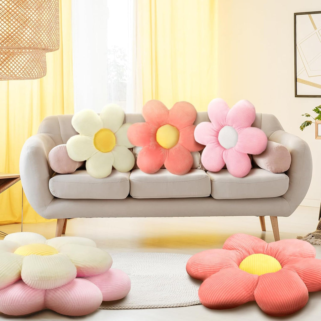 Sratte 3 Pcs Flower Pillows Daisy Cushion, Vivid Colors, 16"