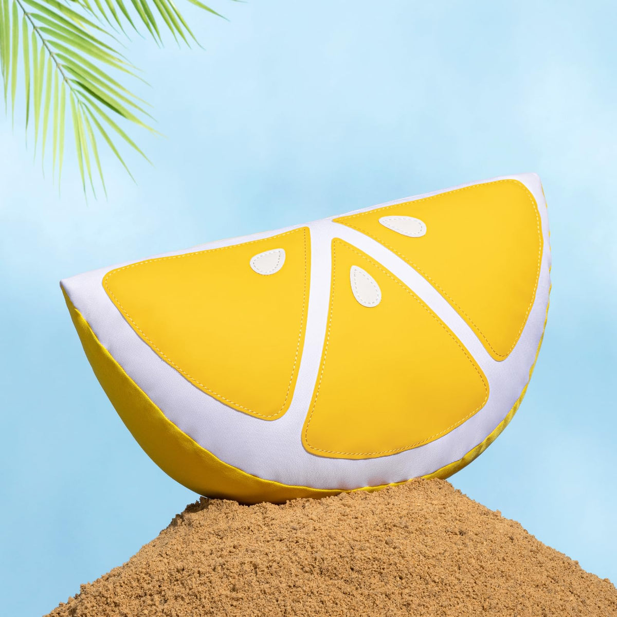 Phantoscope Fruit Outdoor Shaped Pillow Series Lemon Wedge Shaped Waterproof Outdoor Throw Pillow with Leather Decorative, Cushions for Fun Home Decor for Patio, Pool, Yellow, 9.5 x 18 inches