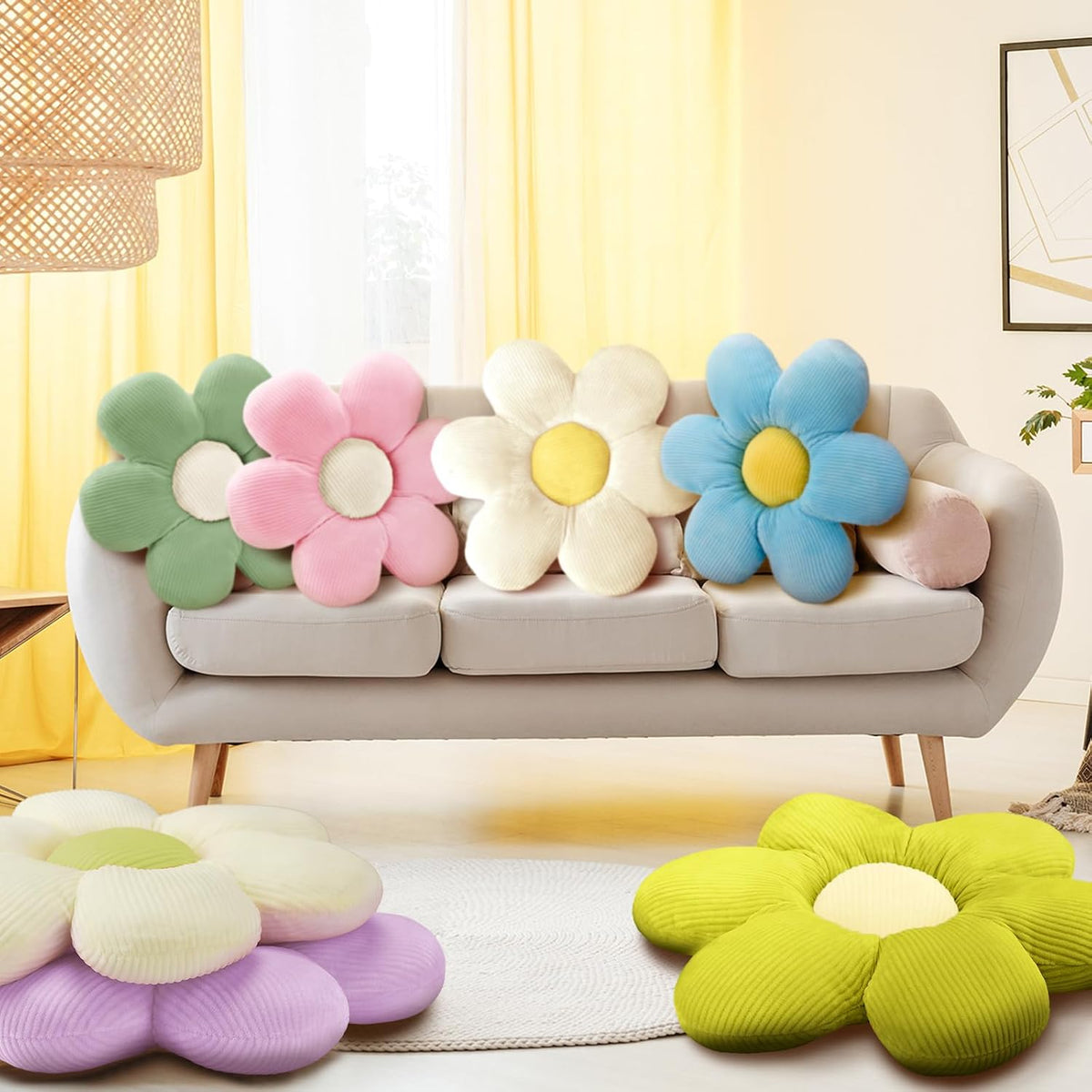 Sratte 10 Pcs Flower Pillows Daisy Pillows Seating Cushions, 15.75 Inches
