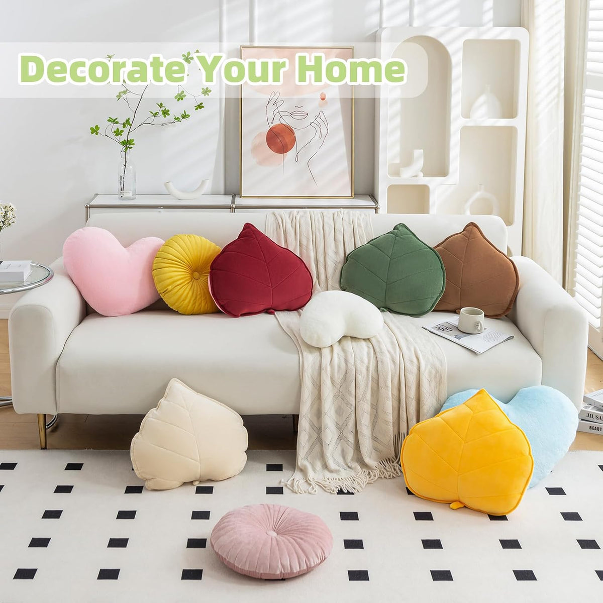 Teieas Leaf Throw Pillows Cute Novelty Plant Plush Cushion Backrest Pillow
