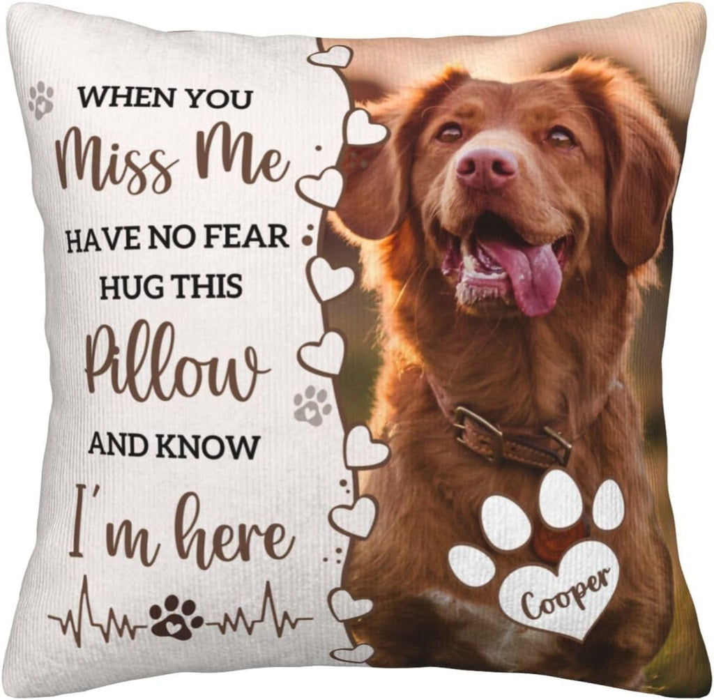 Personalized Pet Memorial Throw Pillow with Photo,Dog/Cat Loss Sympathy Gift,Pet Loss Bereavement Remembrance Gifts,Custom Pillowcase with Picture Two-Sided Design (Cream)