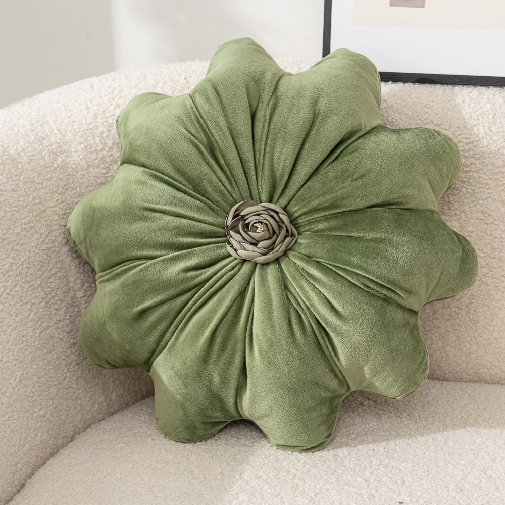 15.7 Inches Round Throw Pillows Velvet Flower Chair Cushion for Couch Sofa Chair Bed Home Decoration