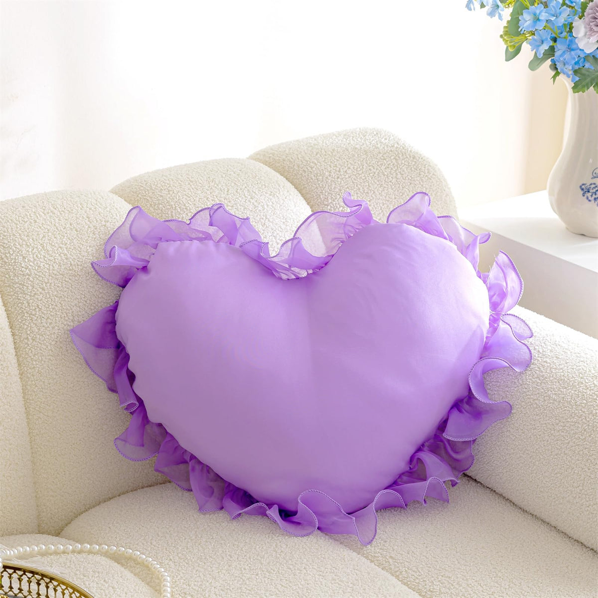 MOJUN Black Heart Pillow, Soft Heart Shaped Pillow with Bow Ruffle Design Love Room Decor Pillows for Sofa Bed Chair Cute Heart Shaped Throw Pillow Cushion for Bedroom Living Room