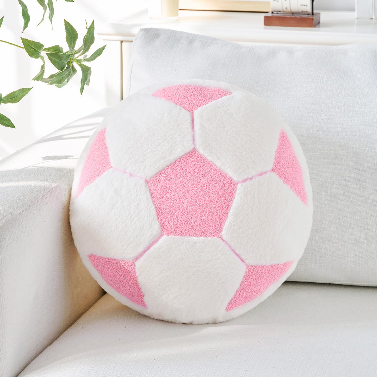 Baseball Pillow,12" Baseball Shaped Pillow Floor Cushion Seating Cushion with Faux Rabbit Fur,Round Ball Throw Pillow Room Décor for Sofa Couch Living Room