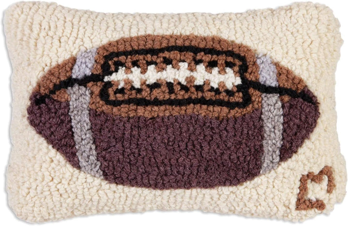 Chandler 4 Corners Artist-Designed Football Hand-Hooked Wool Decorative Throw Pillow (8 in x 12 in) Football Pillow for Couches & Beds - Easy Care & Low Maintenance Rugby Pillow - Great Gift for Dad