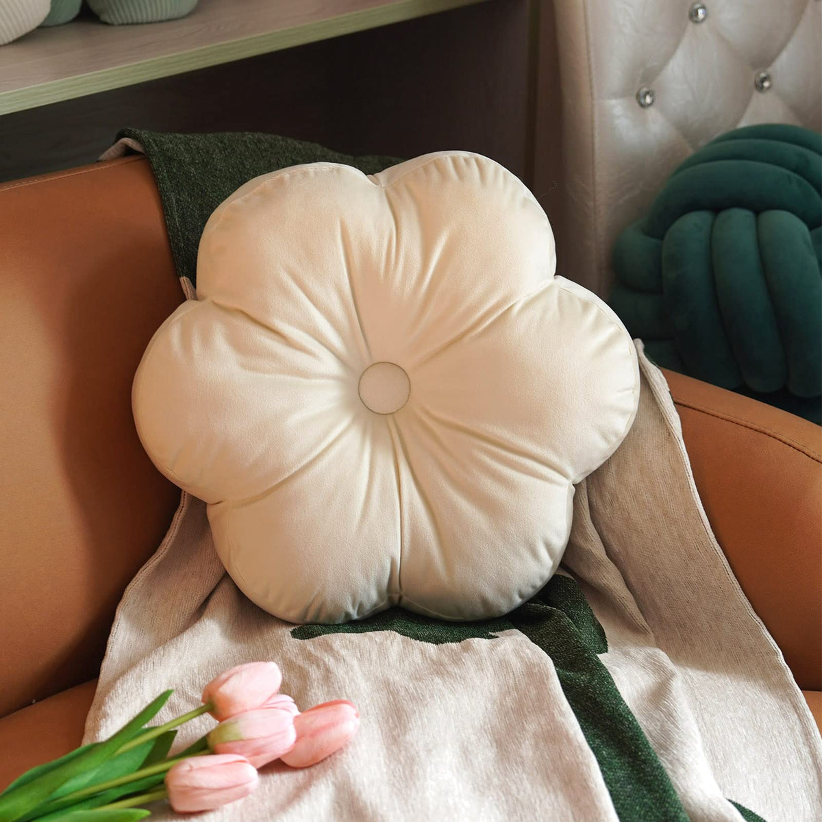 ARTMAGIC Flower Shaped Throw Pillow Velvet Cute Decorative Throw Pillows