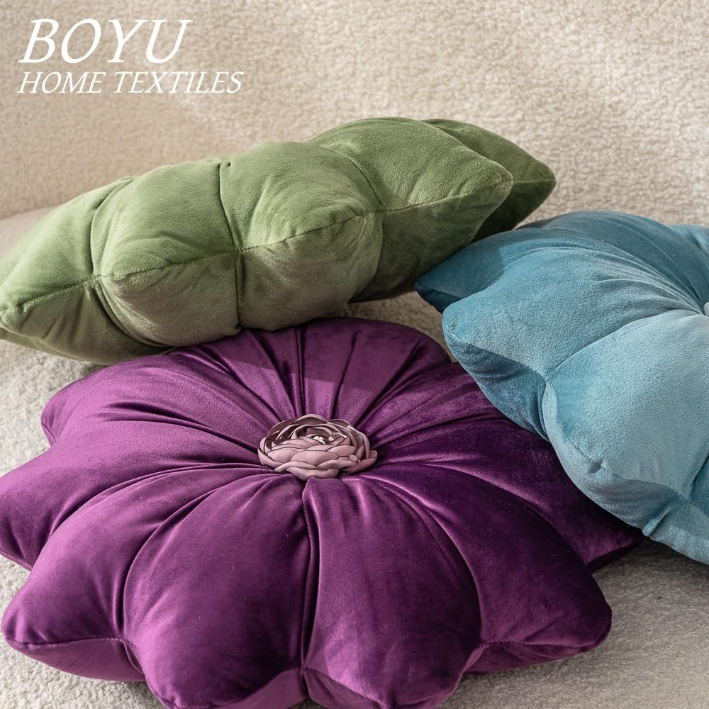 15.7 Inches Round Throw Pillows Velvet Flower Chair Cushion for Couch Sofa Chair Bed Home Decoration