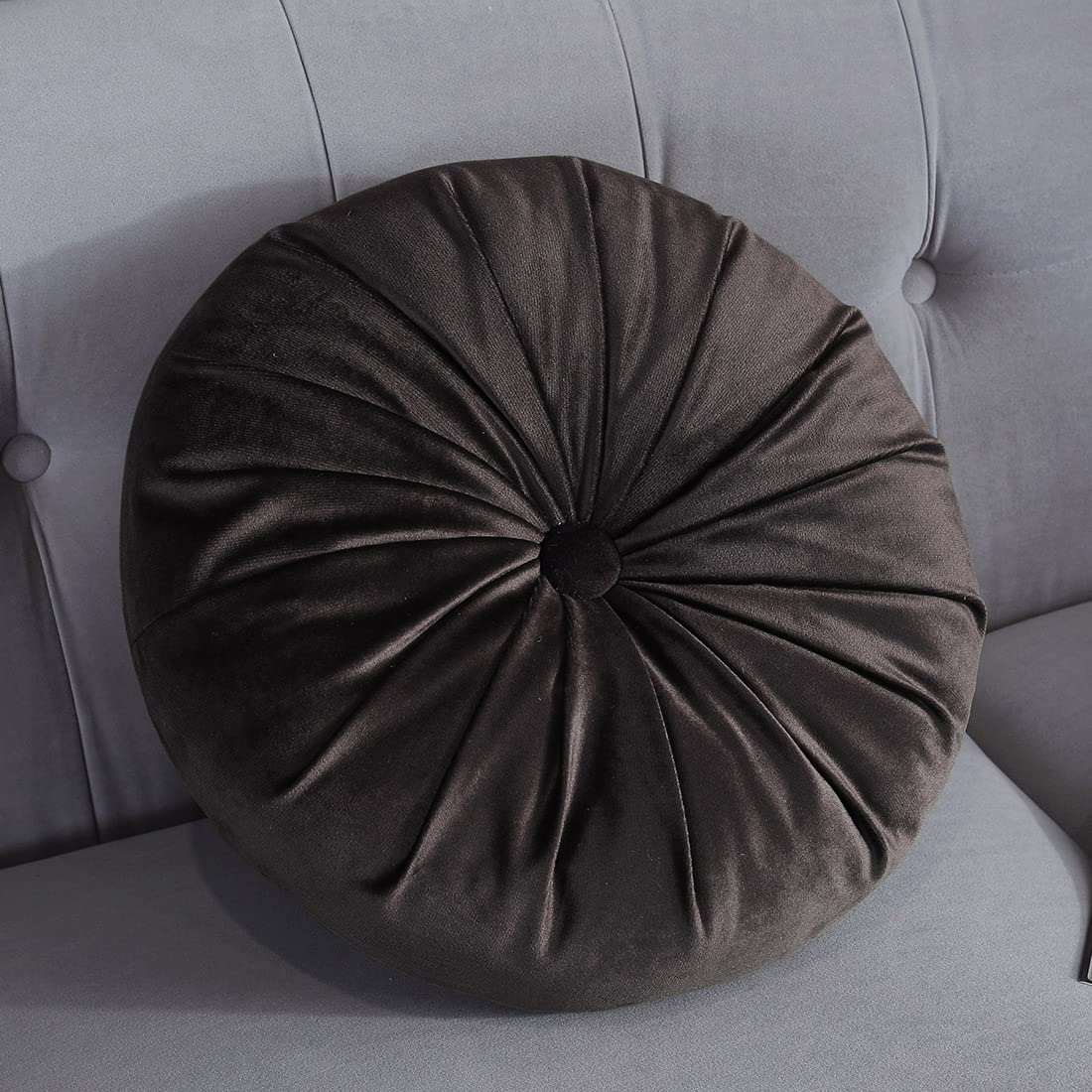 vctops Round Velvet Solid Color Chair Cushion Pumpkin Pleated Throw Pillow Home Decorative Floor Pillow Diameter 15" Gold Yellow