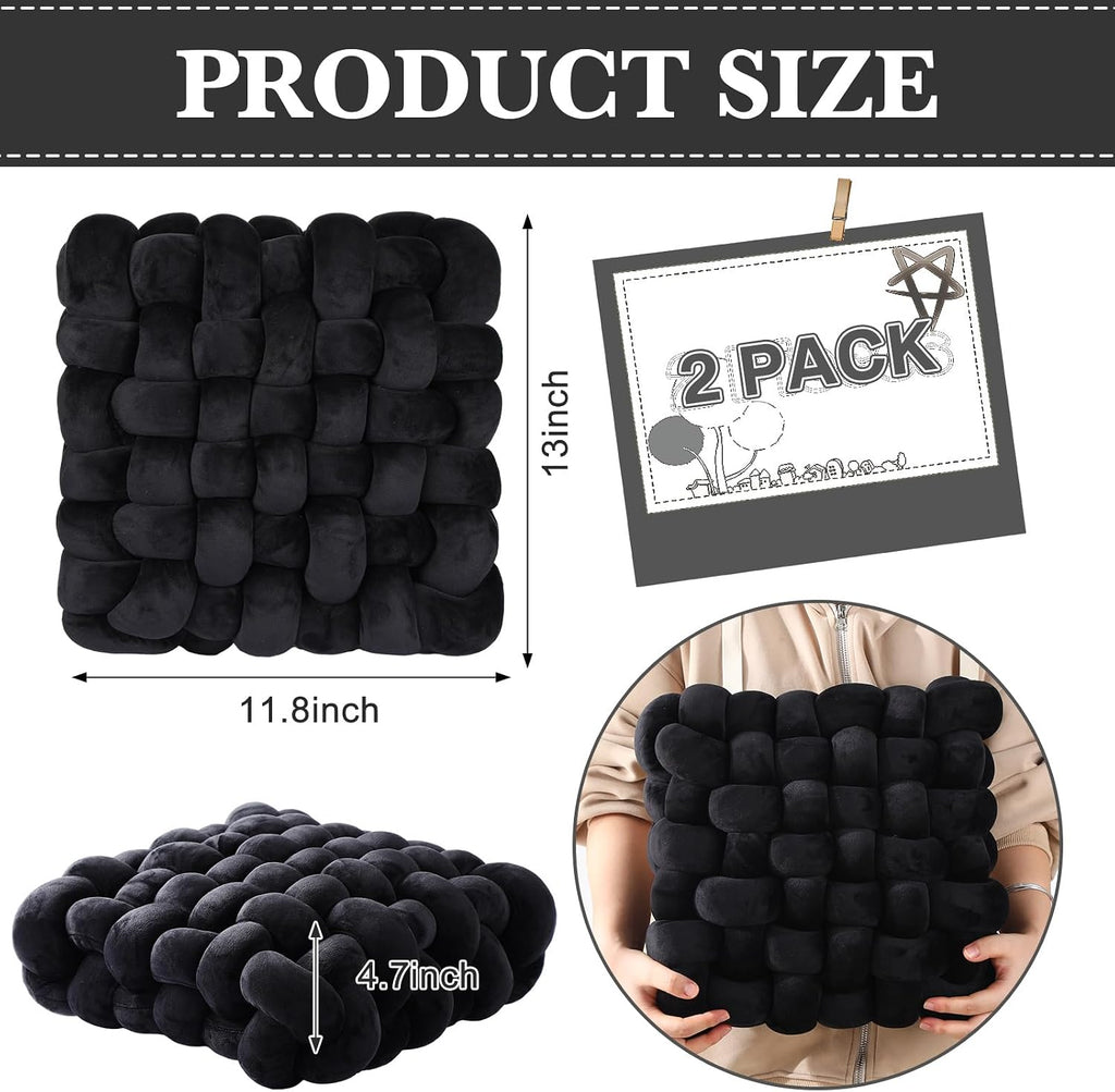 Wenqik 2 Pcs Knot Pillows Square Throw Pillow, Black, Crystal Velvet