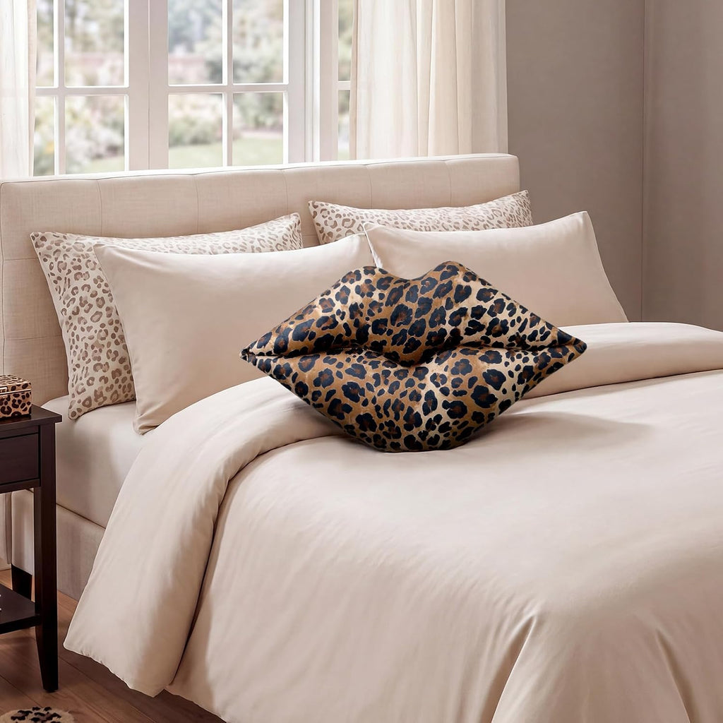 Novabright Cheetah Print Lips Throw Pillows Leopard Decor, Plush, Brown