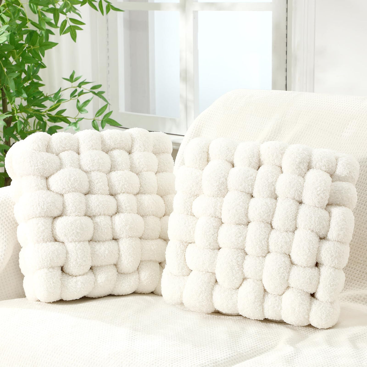 Wenqik 2 Pcs Knot Pillows Square Throw Pillow, Black, Crystal Velvet