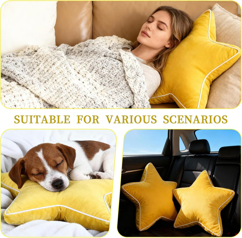 Star Pillow - 22 Inches Decorative Pillows Cozy Room Décor Large Throw Pillow Accent Floor Cushion Yellow