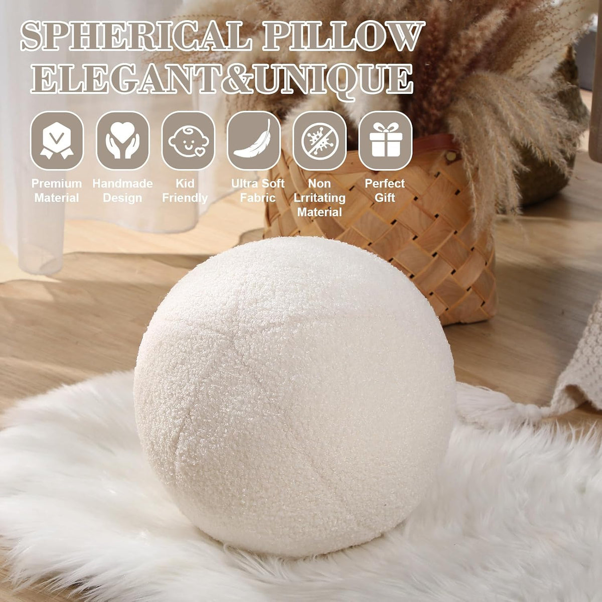 Suzile 3 Pack Ball Pillows, 13.8 Inch Round Throw Pillows,White