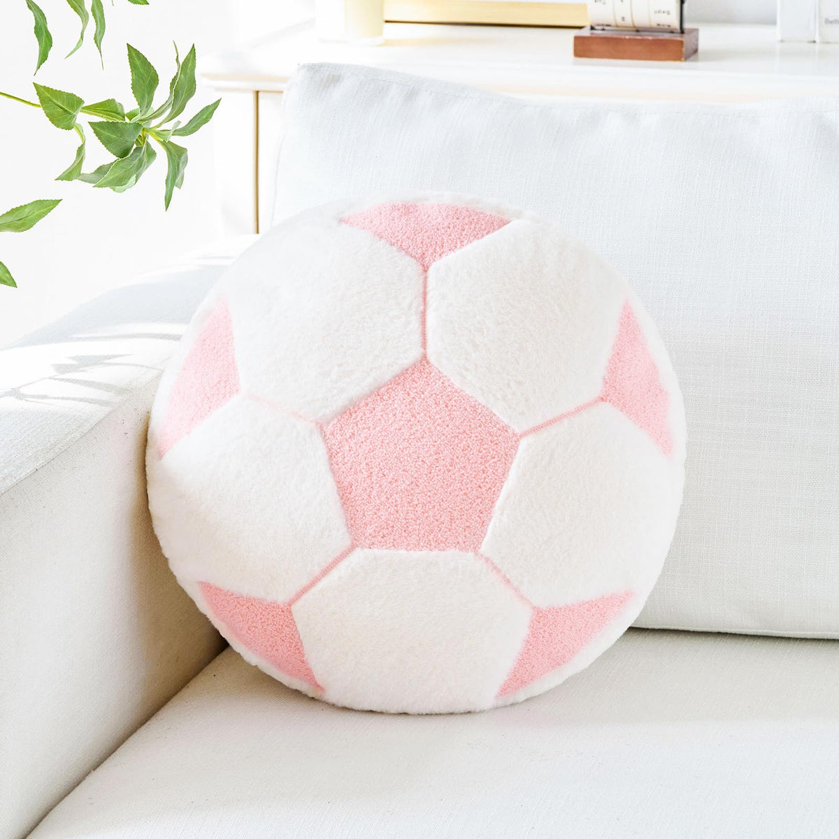 Baseball Pillow,12" Baseball Shaped Pillow Floor Cushion Seating Cushion with Faux Rabbit Fur,Round Ball Throw Pillow Room Décor for Sofa Couch Living Room