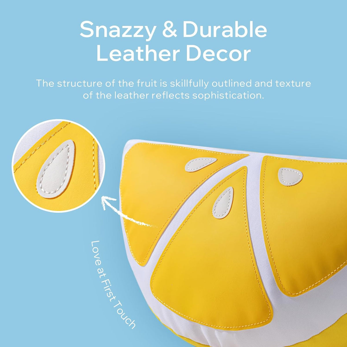 Phantoscope Fruit Outdoor Shaped Pillow Series Lemon Wedge Shaped Waterproof Outdoor Throw Pillow with Leather Decorative, Cushions for Fun Home Decor for Patio, Pool, Yellow, 9.5 x 18 inches