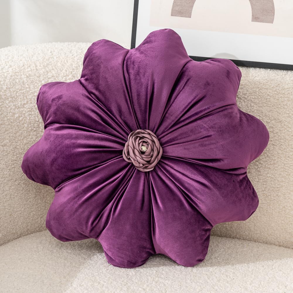 15.7 Inches Round Throw Pillows Velvet Flower Chair Cushion for Couch Sofa Chair Bed Home Decoration