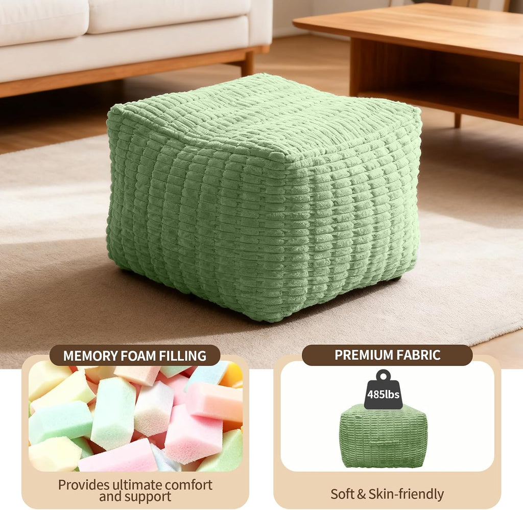 Pouf Ottoman, Soft Corduroy Pouf, Poofy Ottoman Foot Rest，Poufs for Adults, Poofs & Ottomans Furniture, Floor Poof-Chair for Living Room & Bedroom(1PC, Fruit Green, 26"×26"×16")
