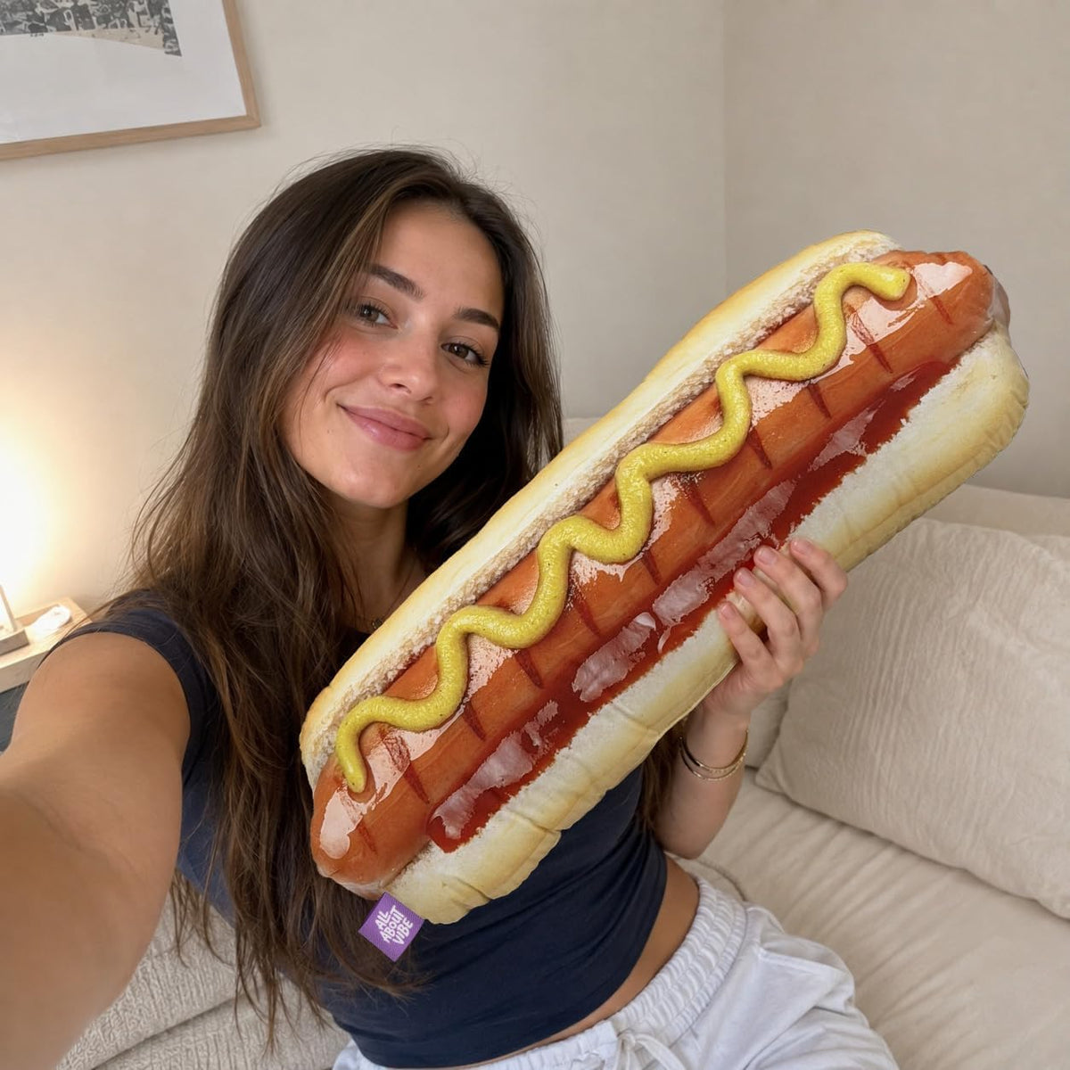 All About Vibe Hot Dog Pillow, Realistic 3D Novelty Throw Pillow
