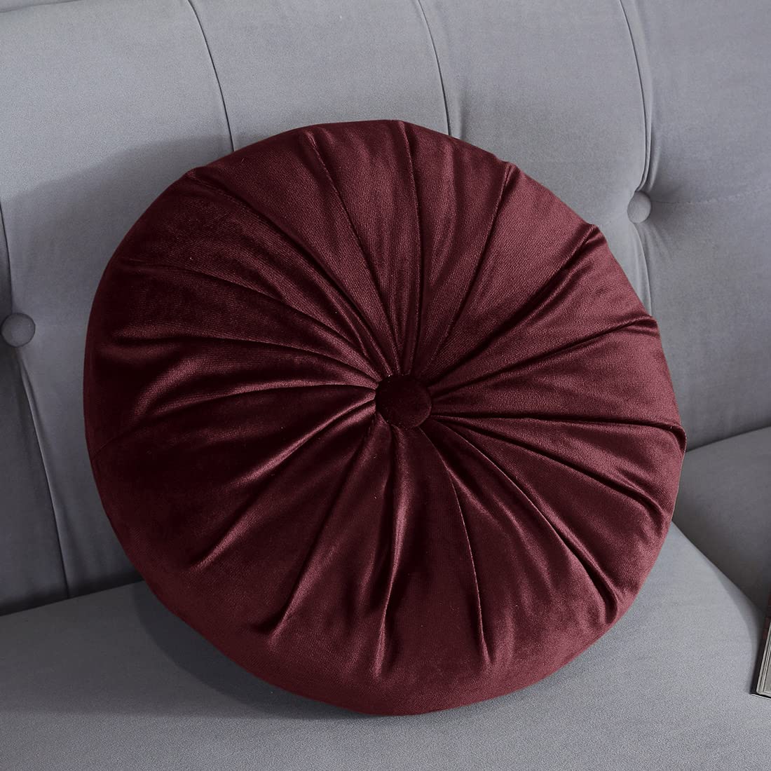 vctops Round Velvet Solid Color Chair Cushion Pumpkin Pleated Throw Pillow Home Decorative Floor Pillow Diameter 15" Gold Yellow