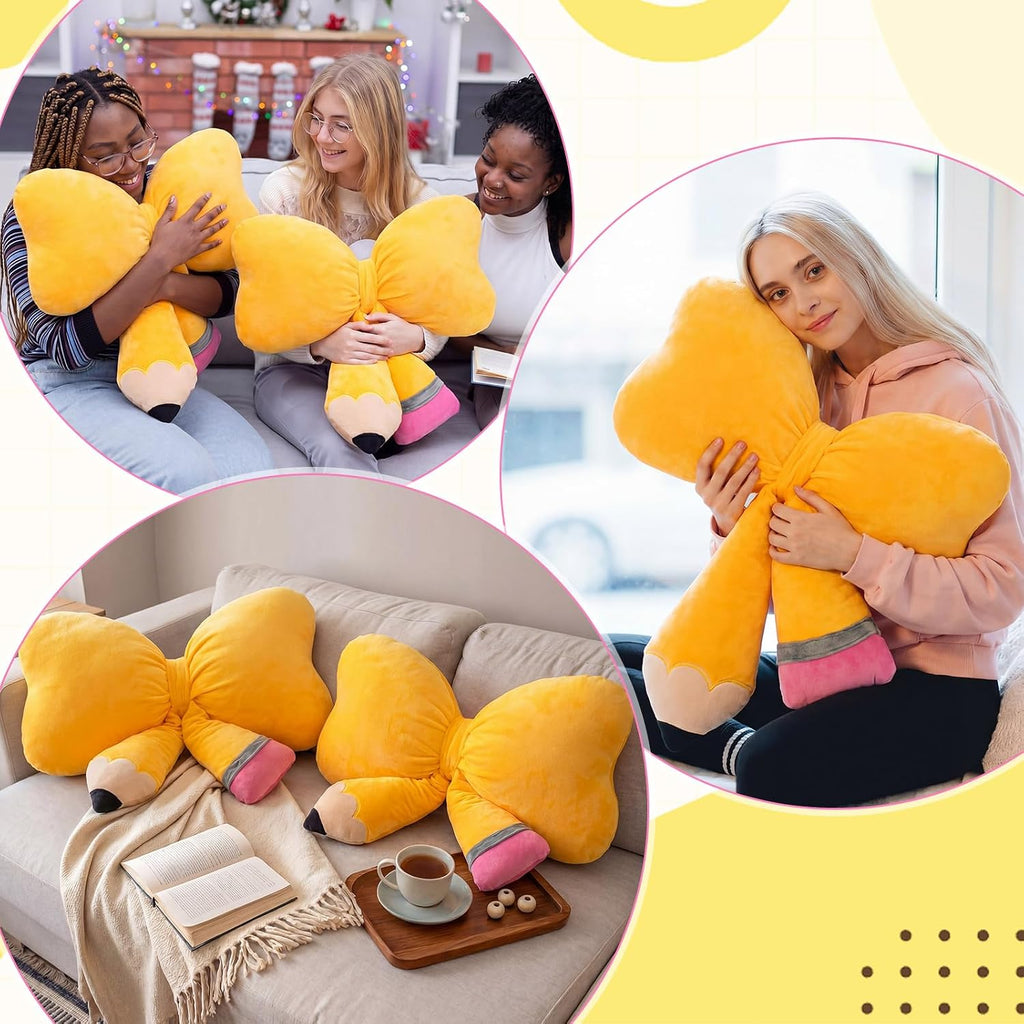 Qunclay Pencil Pillow for Classroom Cute Bow Teacher Throw Pillow Plush