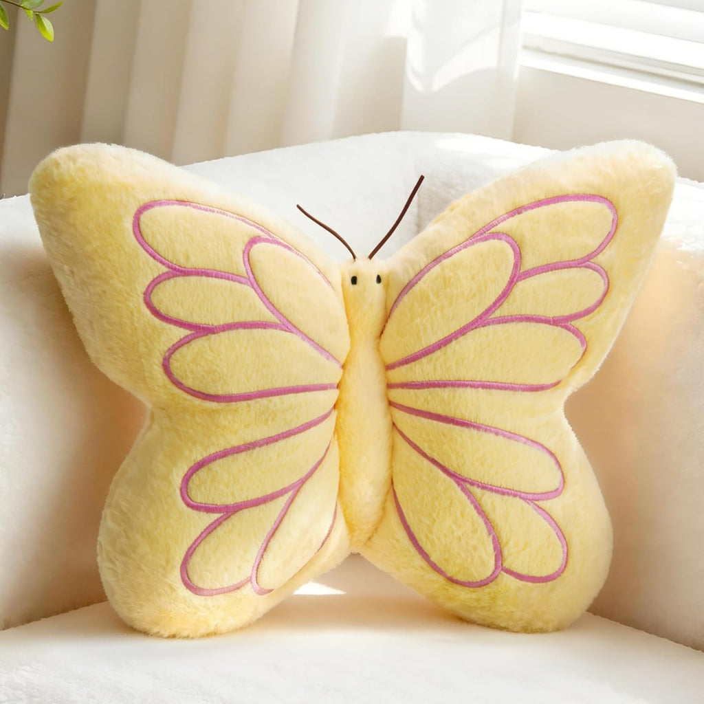 FALAX Yellow Butterfly Shaped Pillow 16.9" Plush Decorative Throw Pillows