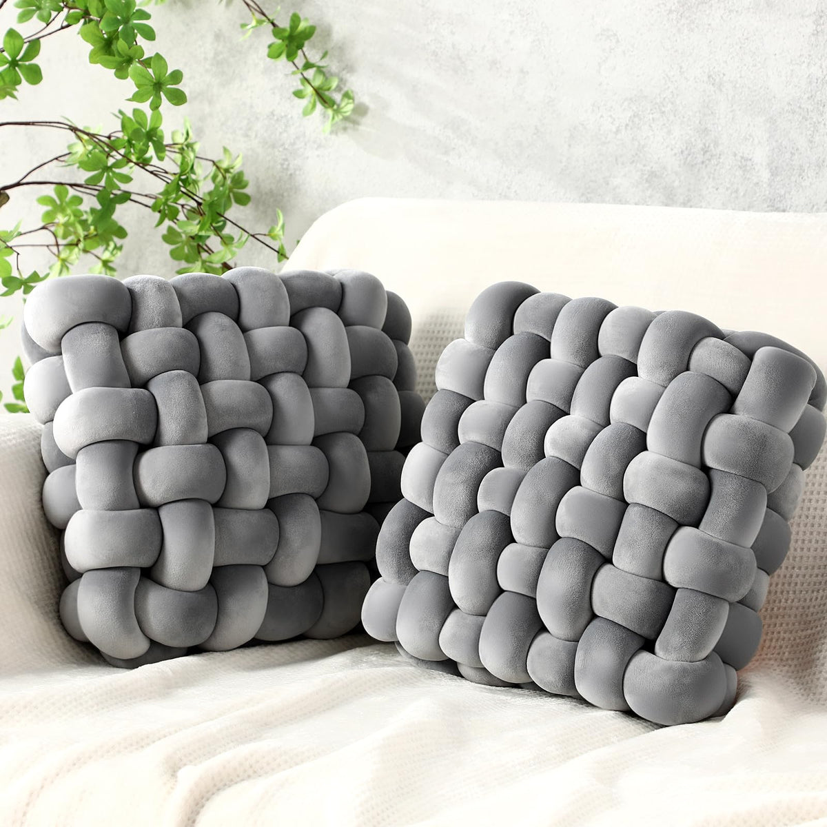 Wenqik 2 Pcs Knot Pillows Square Throw Pillow, Black, Crystal Velvet