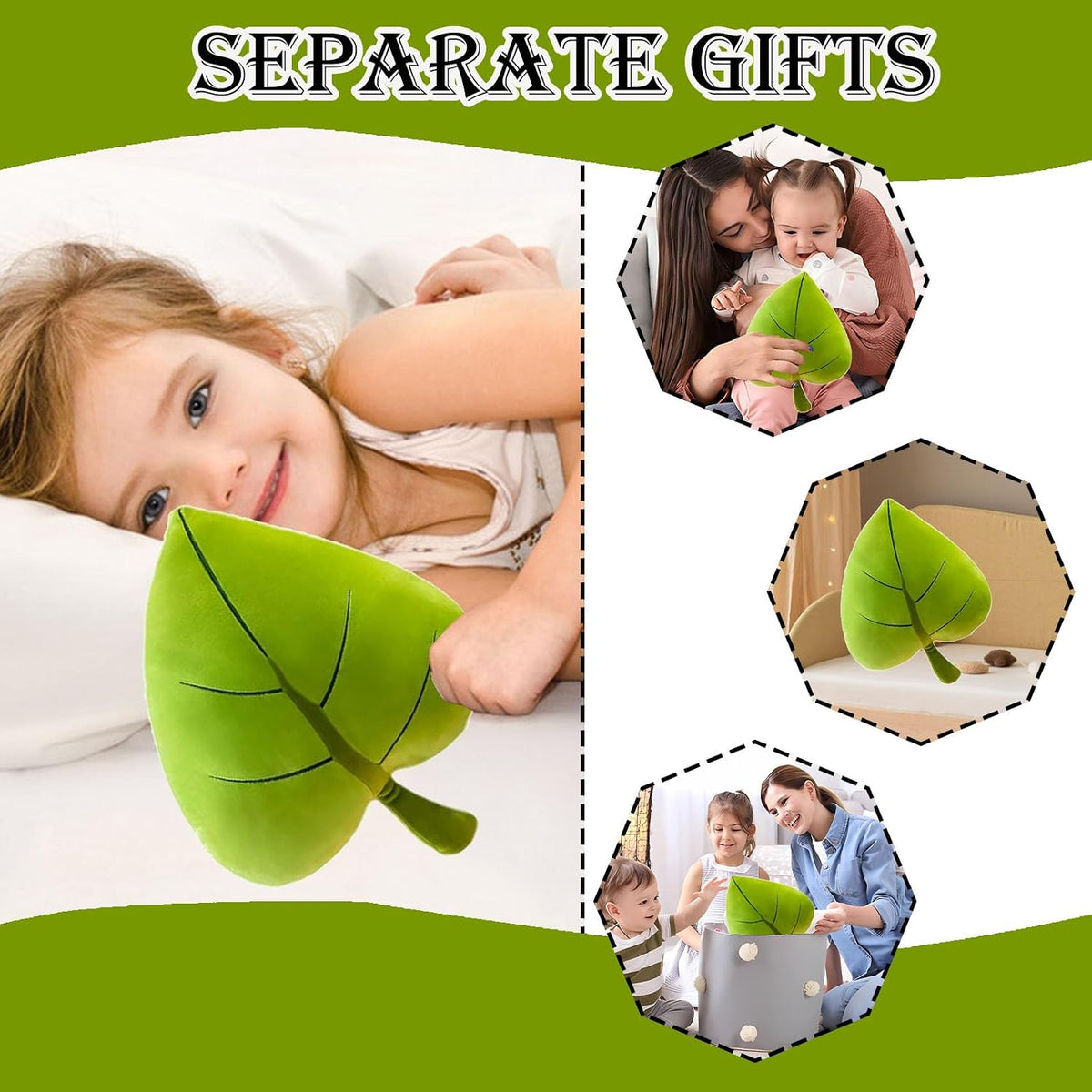 19.7" Leaf Pillow,Green Stuffed Plant Shaped Cushion Throw Toy