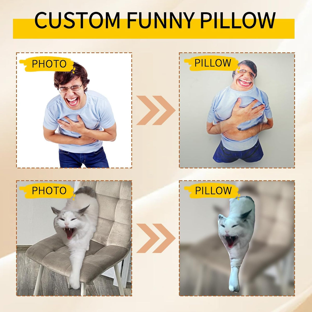 Custom Pet Pillow, Funny Ugly Plush Gag Gift for Dog Cat Lovers