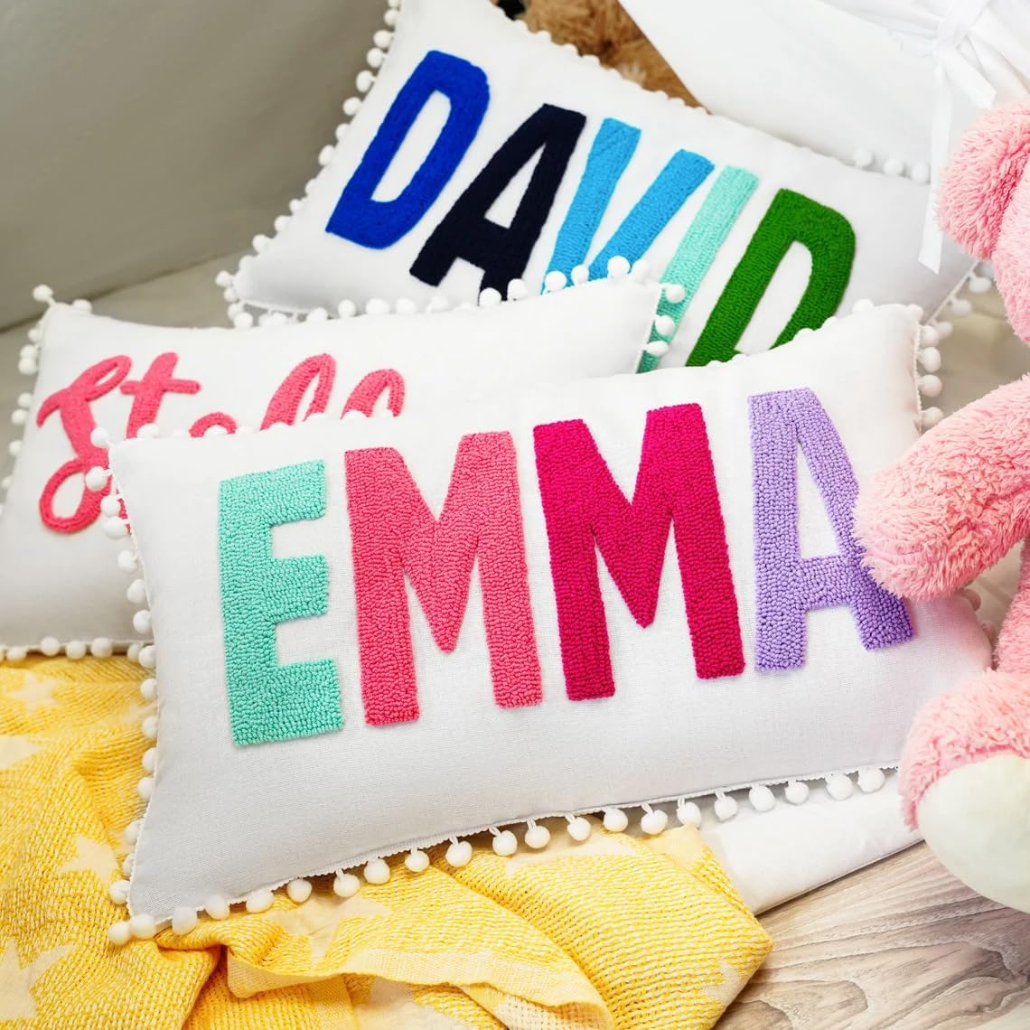 mia'spillow lab Personalized Embroidered Name Pillow for Toddler or Baby – Handmade Monogram Cushion – Custom Nursery Gift for Birthday or Baby Shower – Multiple Sizes & Colors Available